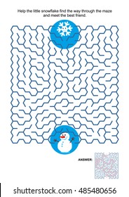 Maze game: Help the little snowflake find the way through the maze and meet the best friend. Answers included. 
