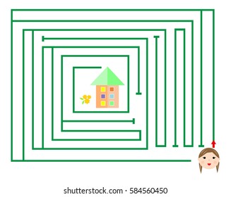 Maze Game (help Me Find My Way To The House Of The Girl) Vector Illustration