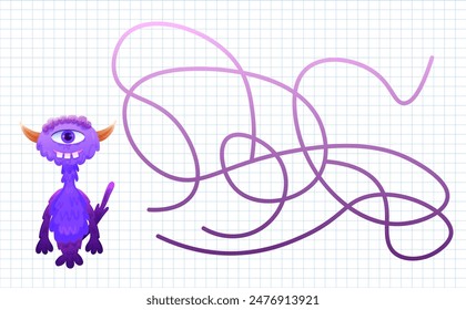 Maze game help monster find right way. Vector illustration