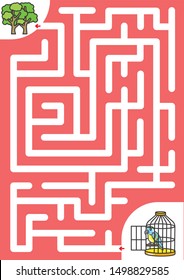 Maze game: Help parrot out of the cage and find the way to the forest. - Worksheet for education