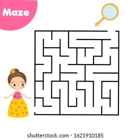 Maze game. Help princess find mirror. Activity for children and kids