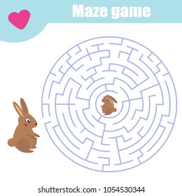 Maze game. Help rabbit mother find baby. Labyrinth. animals theme