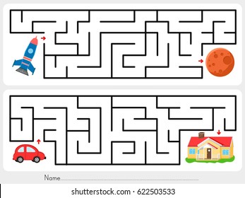 Juego de Maze: Ayude a los cohetes a encontrar la manera de marchar y ayudar a los coches rojos a encontrar el camino a casa