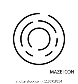 Maze game icon,black circle labyrinth isolated on white background,vector illustration