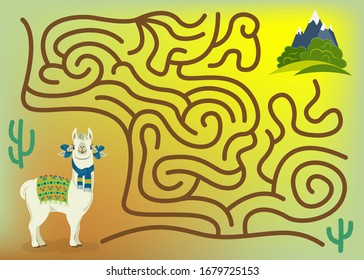 Maze game for kids and adults. Help cute llama to get to green meadows with his favorite bushes. 