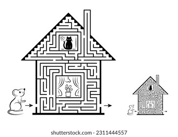 Maze game for kids and adults. Help the little mouse take the walk around the house. Solution is included.