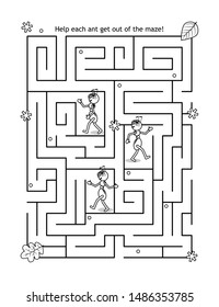 Maze game for kids with ants in autumn labyrinth: Help each ant get out of the maze!