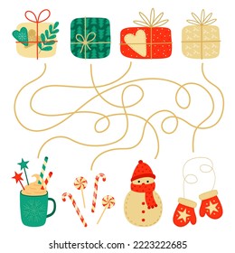 Maze game for kids. Child development. Puzzle, test, IQ, for schoolchildren, preschoolers. Logic exercises. Christmas games for printing. Preparation for school.