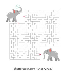 Maze game for kids. Cute cartoon characters. Help the elephant find right way to his friend. Vector illustration.