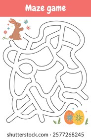 Maze game for kids. Easter worksheet for kids. Logical games for preschool, kindergarten learning, homeschooling. Easter Educational game and activity for preschool, kindergarten with bunny, eggs