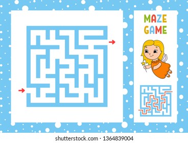 Maze. Game for kids. Funny labyrinth. Education developing worksheet. Activity page. Puzzle for children. Cute cartoon style. Riddle for preschool. Logical conundrum. Color vector illustration