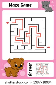Maze. Game for kids. Funny labyrinth. Education developing worksheet. Activity page. Puzzle for children. Cute cartoon style. Riddle for preschool. Logical conundrum. Color vector illustration.