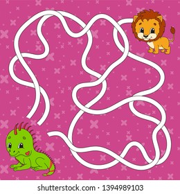 Maze. Game for kids. Funny labyrinth. Education developing worksheet. Activity page. Puzzle for children. Cute cartoon style. Riddle for preschool. Logical conundrum. Color vector illustration.