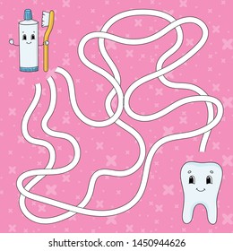 Maze. Game for kids. Funny labyrinth. Education developing worksheet. Activity page. Puzzle for children. Cute cartoon style. Riddle for preschool. Logical conundrum. Color vector illustration.