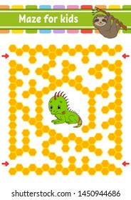 Maze. Game for kids. Funny labyrinth. Education developing worksheet. Activity page. Puzzle for children. Cute cartoon style. Riddle for preschool. Logical conundrum. Color vector illustration.