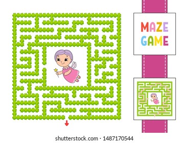 Maze. Game for kids. Funny labyrinth. Education developing worksheet. Activity page. Puzzle for children. Cute cartoon style. Riddle for preschool. Logical conundrum. Color vector illustration.