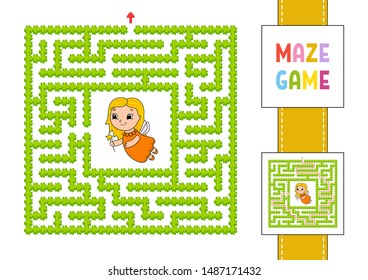 Maze. Game for kids. Funny labyrinth. Education developing worksheet. Activity page. Puzzle for children. Cute cartoon style. Riddle for preschool. Logical conundrum. Color vector illustration.