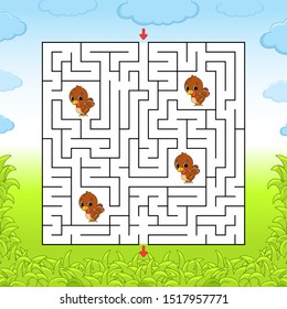 Maze. Game for kids. Funny labyrinth. Education developing worksheet. Activity page. Puzzle for children. Cute cartoon style. Riddle for preschool. Logical conundrum. Color vector illustration.