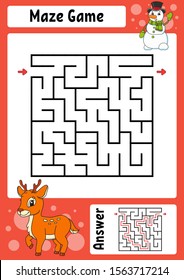 Maze. Game for kids. Funny labyrinth. Education developing worksheet. Activity page. Puzzle for children. Cute cartoon style. Riddle for preschool. Logical conundrum. Color vector illustration.