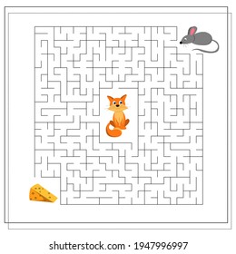 A maze game for kids. guide the mouse through the maze to the cheese, so as not to get to the cat. Vector