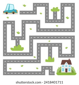 Maze game for kids. Help car to get home. Printable labyrinth activity for children