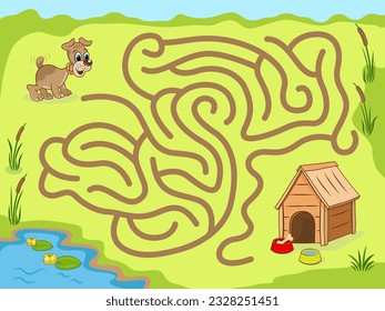 Maze game for kids. Help the funny dog get to his kennel. 