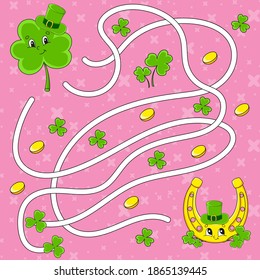 Maze. Game for kids. Labyrinth conundrum. Education developing worksheet. Puzzle for children. Activity page. Cartoon character. Color vector illustration. St. Patrick's day.