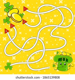 Maze. Game for kids. Labyrinth conundrum. Education developing worksheet. Puzzle for children. Activity page. Cartoon character. Color vector illustration. St. Patrick's day.