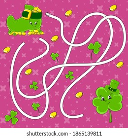 Maze. Game for kids. Labyrinth conundrum. Education developing worksheet. Puzzle for children. Activity page. Cartoon character. Color vector illustration. St. Patrick's day.