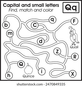 Maze game for kids : Matching alphabet Q