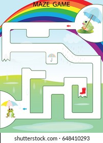 Maze game Kids Printable Game. Vector  Illustration. Preschool Kindergarten Worksheet.