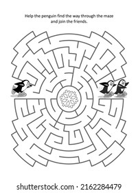 Maze game for kids with skating penguins
