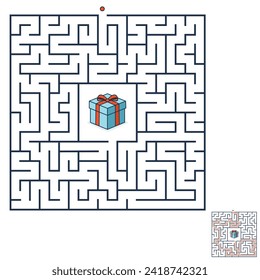 Maze game for kids.  Square Labyrinth with a Gift at the Center