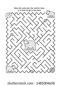 Maze game for kids with two bear cubs and mother bear: Help the cubs join the mom bear. It is time to go to the den and prepair to hybernate!