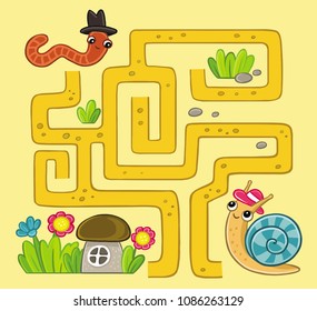 maze game for kids: worm crawls to a snail