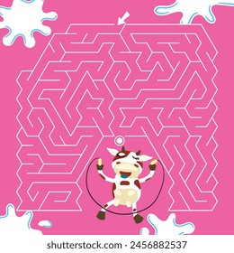 Labyrinth Cow Vektorillustration. Bunte Puzzle für Kinder