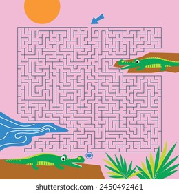 Laberinto juego Laberinto Cocodrilo Ilustración vectorial. Rompecabezas colorido para niños