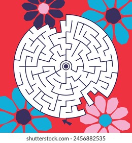 Maze game Labyrinth Florals vector illustration. Colorful puzzle for kids