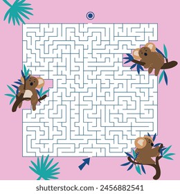 Maze game Labyrinth Koalas vector illustration. Colorful puzzle for kids