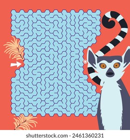 Laberinto juego Laberinto Lemur Ilustración vectorial. Rompecabezas colorido para niños