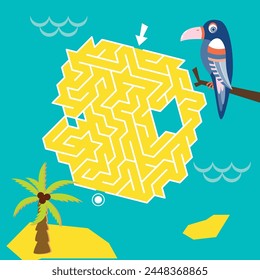 Maze game Labyrinth Pirate vector illustration. Colorful puzzle for kids