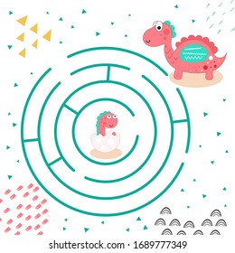 Juego de Maze para el pequeño. Ayude a los dinosaurios a llegar a los bebés dinos. Ilustración vectorial. Divertido laberinto para los niños.