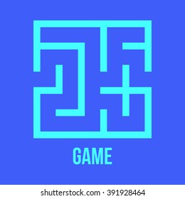 Maze Game Logo. Labyrinth Game with Entry and Exit. Find the Way Out Concept. Transportation. Logistics Abstract Background Concept. Business Path Concept. Vector Illustration.