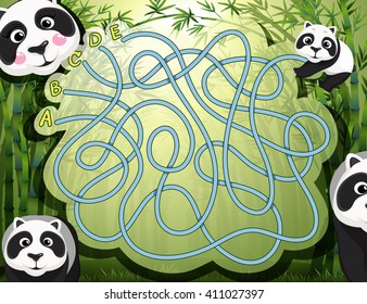 Maze Game With Panda And Bamboo Illustration