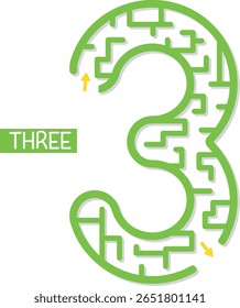 Maze Game For Preschool Children - Number Three - 3