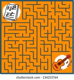 Maze game puzzle with solution on separate layer (Help ukulele play the right notes)