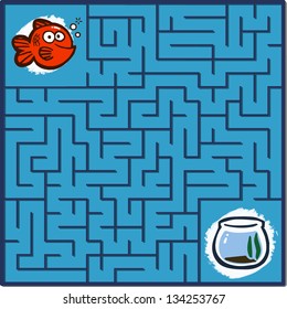 Maze game puzzle with solution on separate layer (Help fish get back to the aquarium)