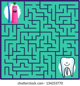 Maze game puzzle with solution on separate layer (Help toothbrush clean the tooth)