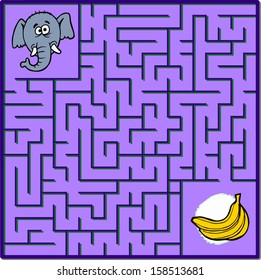 Maze game puzzle with solution on separate layer (Help elephant find its bananas)