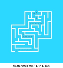 Maze Game Schild White Thin Line Labyrinth oder Puzzle mit Solution Concept. Vektorgrafik des Schemas